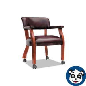 ALERA Traditional Guest Arm Chair Mahogany/Oxblood, w/ Brass Casters - "NEW OB"