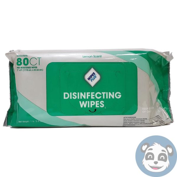 WipesPlus Lemon Scent, 7 X 8 in. Disinfectant Surface Wipes , 80 Wipes.-26856