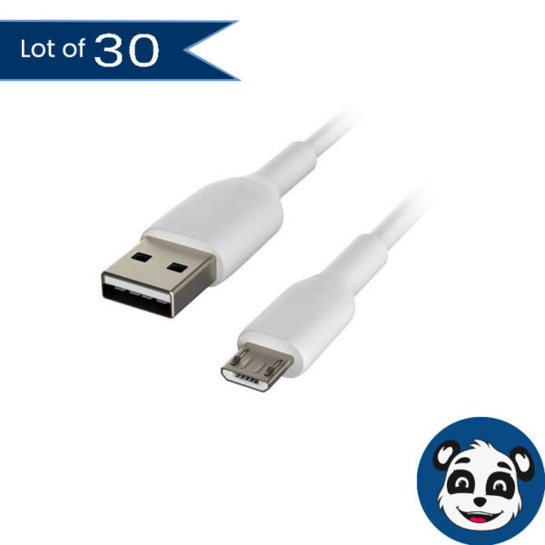 Lot of 30 HEYDAY USB-A to Micro-USB PVC Round Cables, 3ft / 1m, Gray - "NEW"