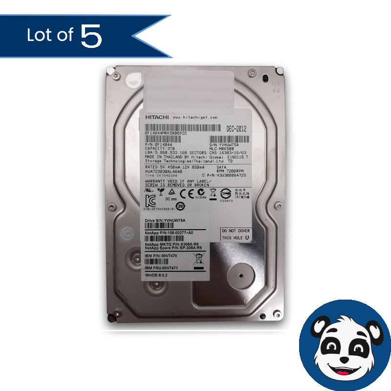 Lot of (5) Hitachi HUA723030ALA640 - 3TB - 3.5" SATA Hard Drives , "A"