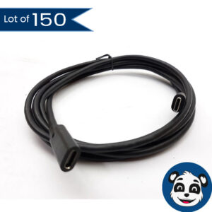 Lot of 150 6ft / 2m USB-C Male to USB-C Female Extension Cord, Black "A"