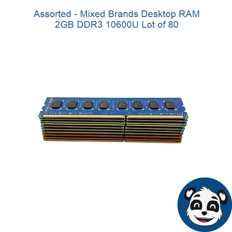 Assorted - Mixed Brands Desktop RAM 2GB DDR3 10600U Lot of 80