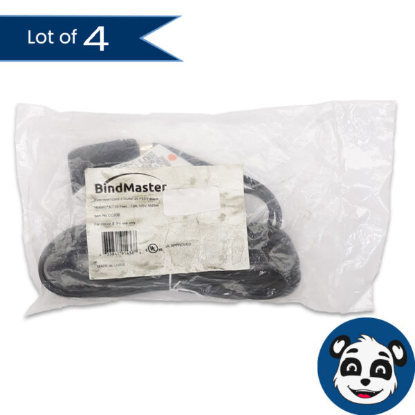 Lot of 4 BINDMASTER CC20B Extension Cords, 3-Outlet, 20FT, 16AWG, Black - "NEW"