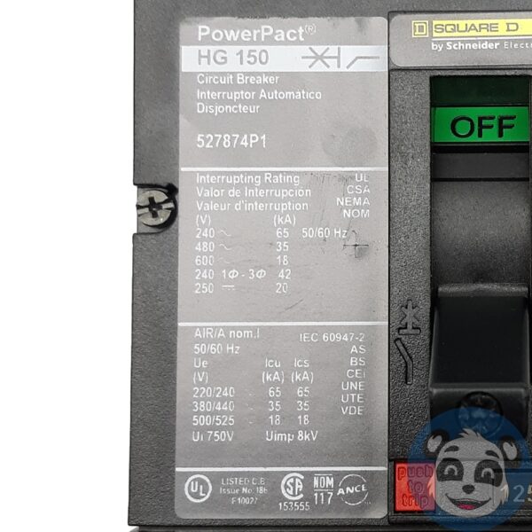 SQUARE D PowerPact HGF36125SOYE 125A 3P Circuit Breaker HG150 AL150HD - "B" - Image 5