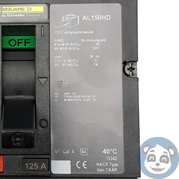 SQUARE D PowerPact HGF36125SOYE 125A 3P Circuit Breaker HG150 AL150HD - "B" - Image 6