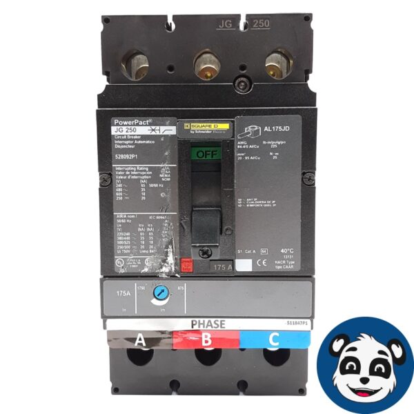 SQUARE D PowerPact JGF36175SOYE 175A 3P Circuit Breaker JG 250 AL175JD - "B"