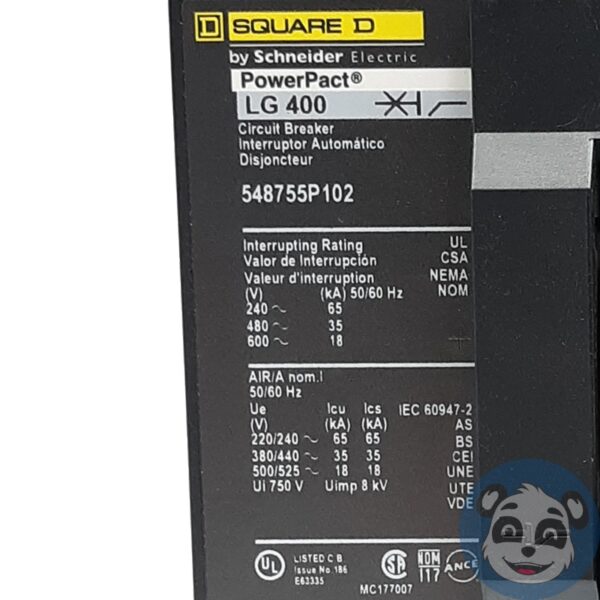 SQUARE D PowerPact LGF36400RU33X 400A 3P Circuit Breaker LG 400 AL600LS52 - "B" - Image 6