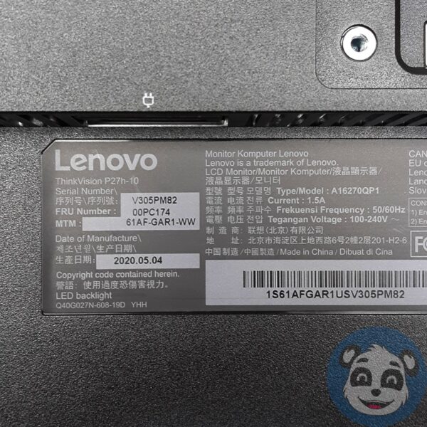 LENOVO P27h-10 27" QHD LCD Monitor, w/ HDMI Cable & Power Cord, No Base - "B" - Image 4