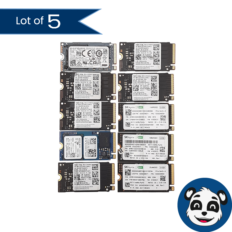 Lot of 5 512GB M.2 2242 SSD M-Key, Mixed Brands & Models - "A"