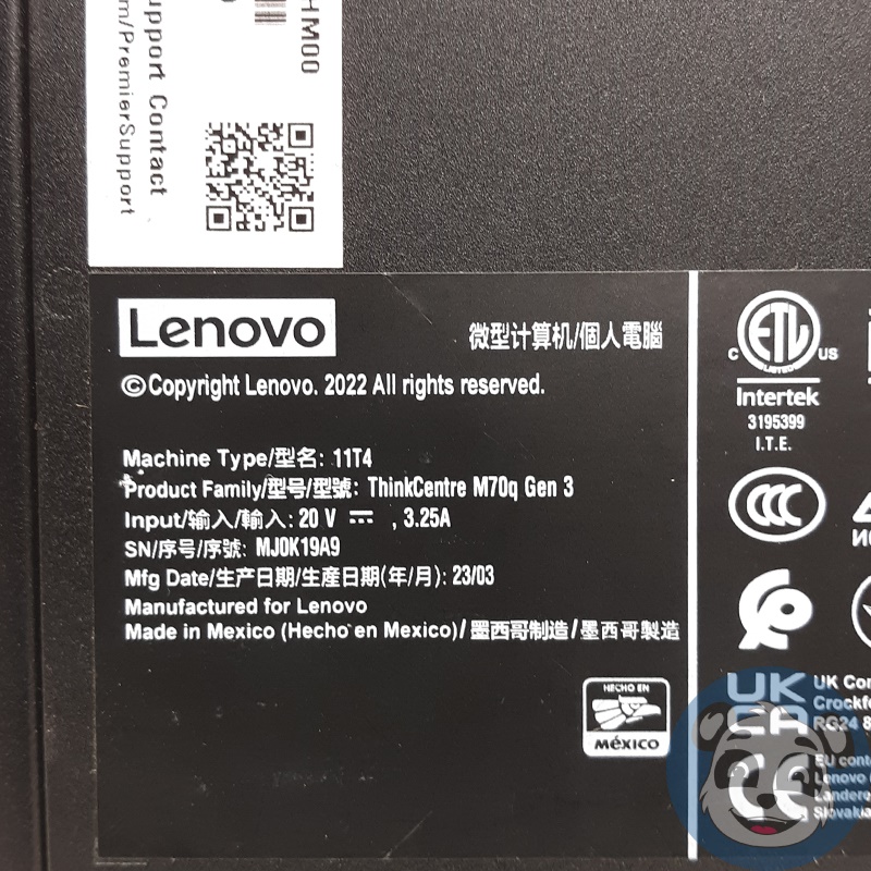 LENOVO ThinkCentre M70q Gen 3 Tiny PC, i5-12400T, 16GB RAM, 256GB SSD - "A" - Image 6