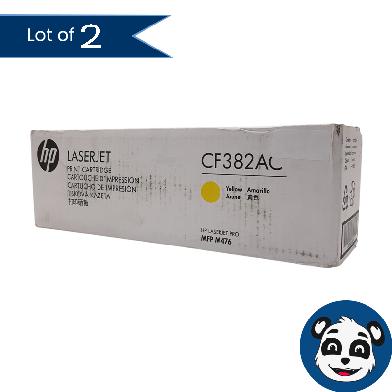 Lot of 2 HP CF382AC Yellow Toner Cartridge for Color LaserJet MFP M476 - "NEW"