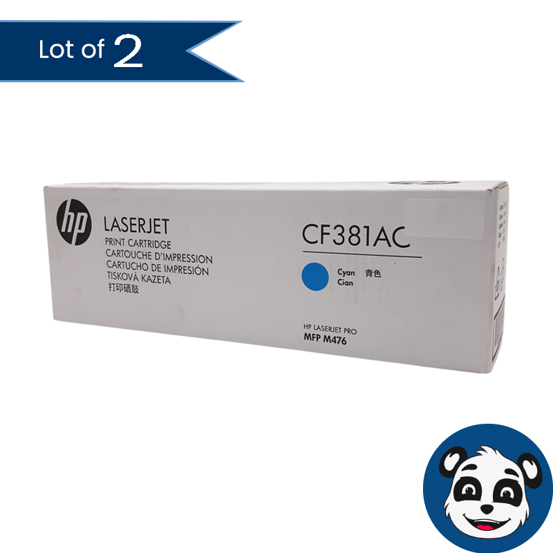 Lot of 2 HP CF381AC Cyan Toner Cartridge for Color LaserJet MFP M476 - "NEW"